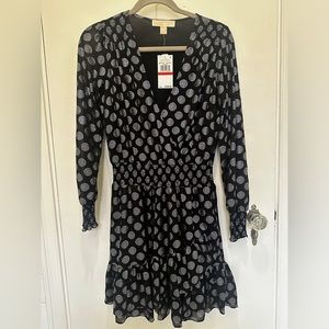 NWT MICHAEL by Michael Kors black minidress with silver metallic foil circles XS